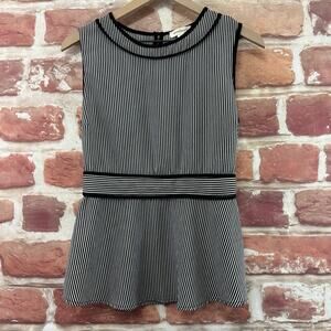 Monteau Top Women's XL Black White Striped Casual Smocked Back Shirt